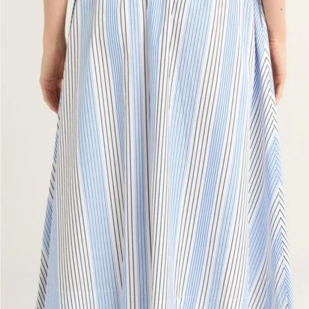 Tie Front Cotton Maxi Striped A-Line Skirt - Picture 2 of 8